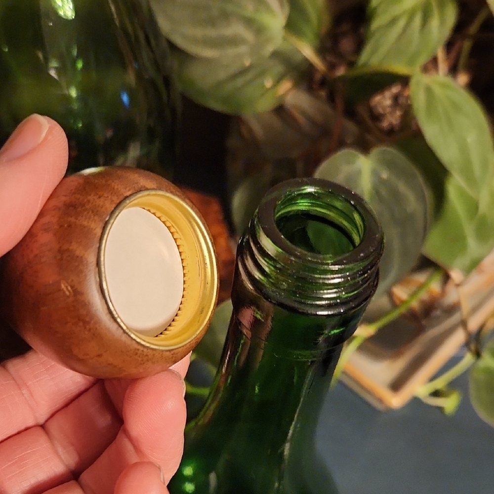 Duraglas RARE 1962 Green Decorative Bottles with Wooden Tops - Picture 12 of 12